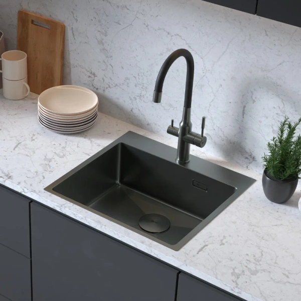 Мойка для кухни Lemark Janga 54 см графит 9936111 (детальная фотография), из нержавеющей стали, стальные, металлические