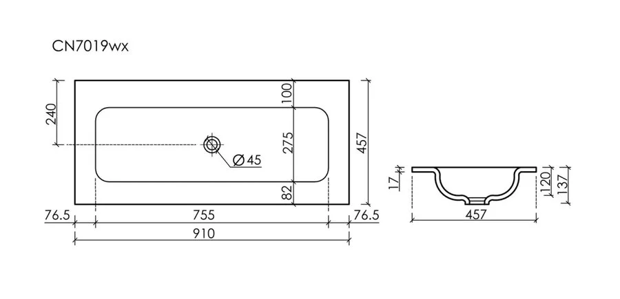 Раковина Ceramica Nova Grace 91 см белая CN7019wx (детальная фотография), современные, hi-tech