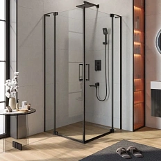 Душевой уголок Cezares Slider 110x110 см стекло прозрачное профиль чёрный