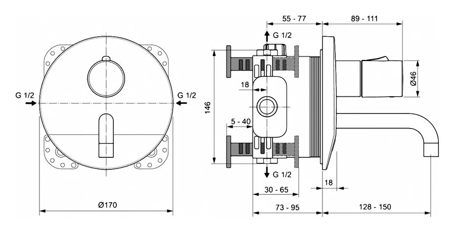 Смеситель для раковины Ideal Standard Ceraplus A6147 встраиваемый (детальная фотография), для раковины
