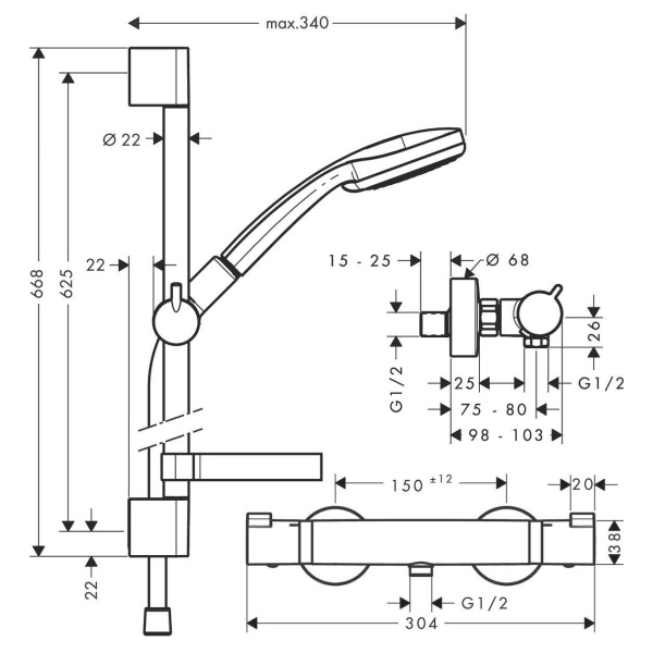 Схема (детальная фотография), душевые комплекты, наборы