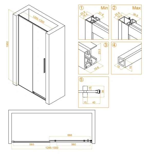 Душевая дверь в нишу RGW Stilvoll SV-12 130 см стекло прозрачное, профиль хром 32321213-11 (детальная фотография), современные, hi-tech