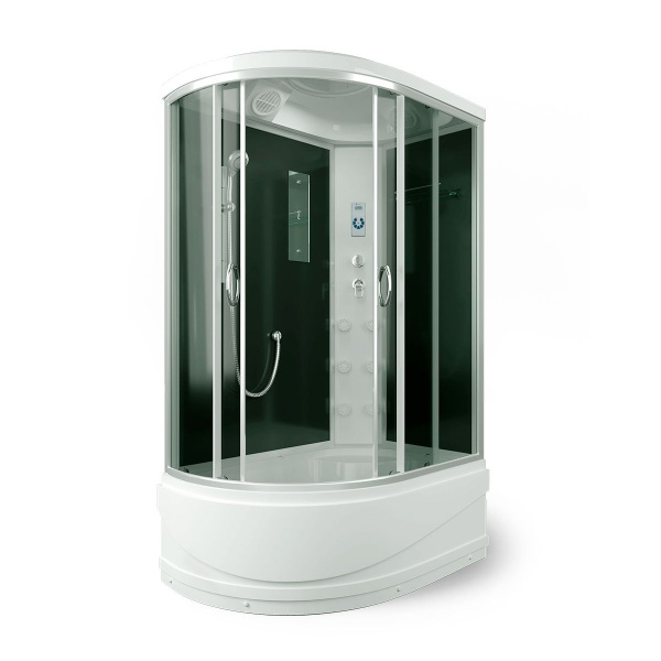 Душевая кабина, задние стенки чёрные, стекло тонированное, Erlit Comfort ER4512TP-C4 (детальная фотография), хромированный профиль