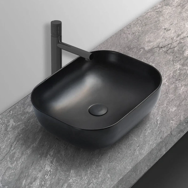 Раковина Vincea 50 см керамическая, черная матовая VBS-101MB (детальная фотография), накладные (на столешницу), пристенные