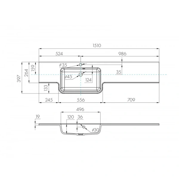 Раковина Акватон Hotel 151 см правая 1A709531PI01P (детальная фотография), современные, hi-tech