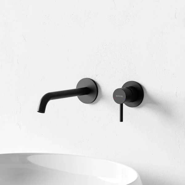 Смеситель для раковины Sancos Etna черный матовый SC9004MB (детальная фотография), из латуни, округлая форма