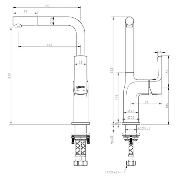 Смеситель для кухни Lemark Ursus черный LM7205BL (детальная фотография), для кухни