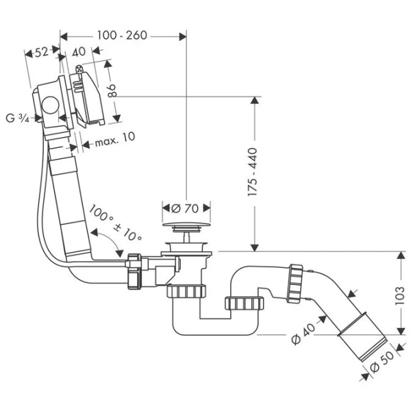 Наполнение-слив-перелив Hansgrohe 58123000 (детальная фотография), нет в наличии