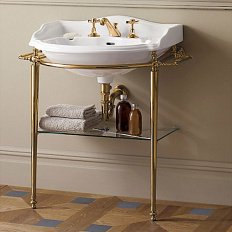 Консоль под раковину с полотенцедержателями и стеклянной полочкой, цвет светлое золото, Devon&Devon Boston