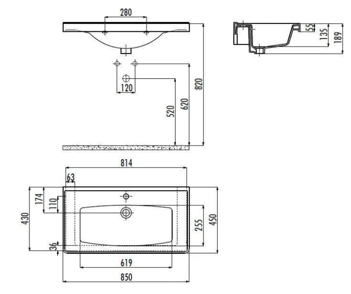 Раковина Creavit Sera 85 см белая TF185-00CB00E-0000 (детальная фотография), современные, hi-tech