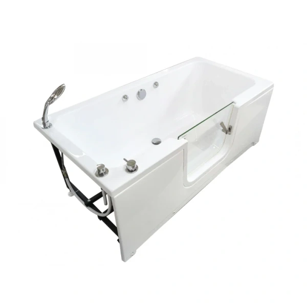 Акриловая ванна со стеклянной дверцей Радомир Грасс 3 1-01-0-0-9-340, 150 x 75 см, каркас, слив- перелив, фронтальный экран в комплекте, белая (детальная фотография), современныe, hi-tech