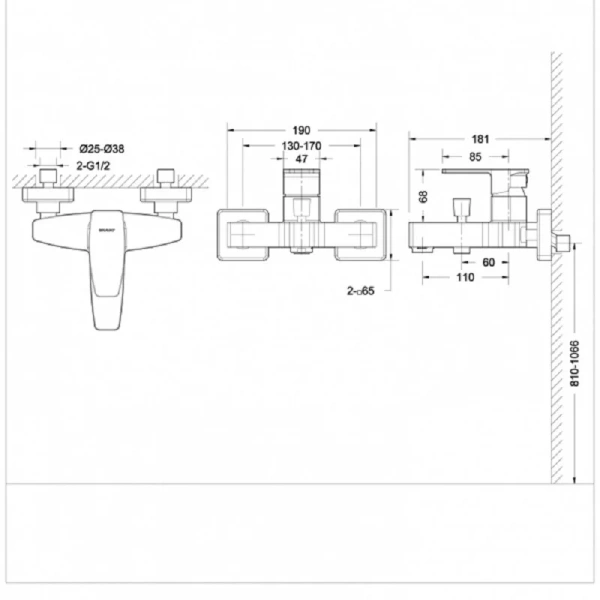 Смеситель для ванны Bravat Riffle F672106C-01 (детальная фотография), для ванны