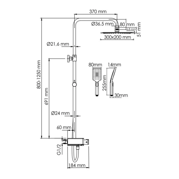 Душевая стойка WasserKRAFT Aller хром A113.069.126.CH Thermo (детальная фотография), современные, hi-tech