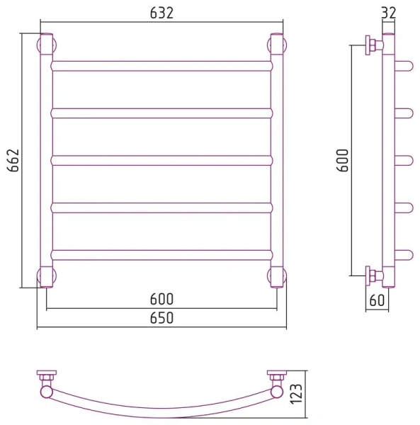 Полотенцесушитель водяной Сунержа Галант+ 0200-6060 60х60 см настенный (детальная фотография), современные, hi-tech