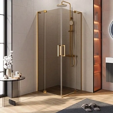 Душевой уголок Cezares Slider 80х80 см стекло бронзовое профиль брашированное золото