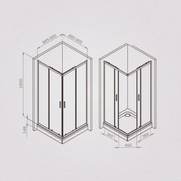 Душевой уголок Am.Pm Gem 90x90 см профиль хром матовый W90G-403-9090MT (детальная фотография), квадратные