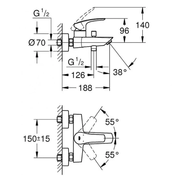 Смеситель для ванны Grohe Eurosmart хром 33300003 (детальная фотография), для ванны