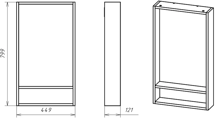 Зеркало Misty Мия 45 см с полками П-Ми03045-01 (детальная фотография), современные, hi-tech