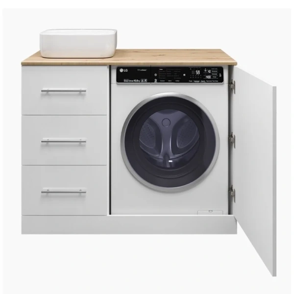 Тумба под раковину напольная Misty Респект 110 см белая/дуб артизан левая Э-Рес01110-13ЯЛ (детальная фотография), белая