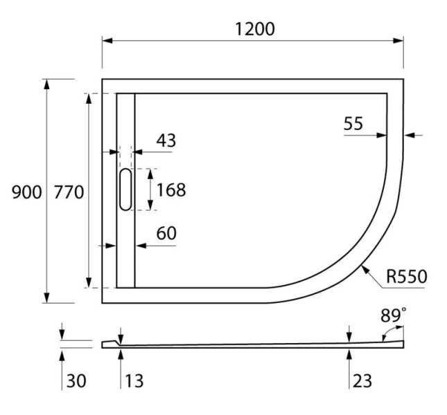 Душевой поддон Cezares Tray 120х90 см правый TRAY-AS-RH-120/90-550-30-W-R (детальная фотография), из искусственного камня
