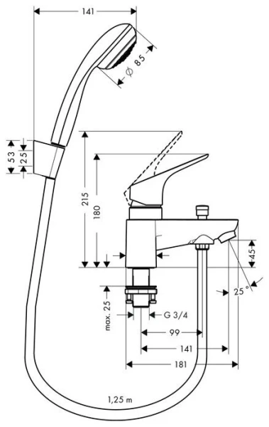 Смеситель для ванны Hansgrohe Focus 31521000 (детальная фотография), для ванны