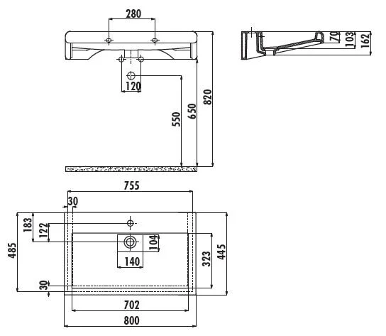Раковина Creavit Epic 80 см белая EP080-00CB00E-0000 (детальная фотография), современные, hi-tech