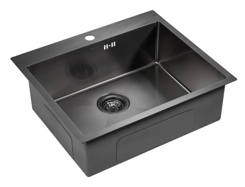 Мойка для кухни Paulmark Brim 59 вороненая сталь PM215951-GM (детальная фотография), из нержавеющей стали, стальные, металлические
