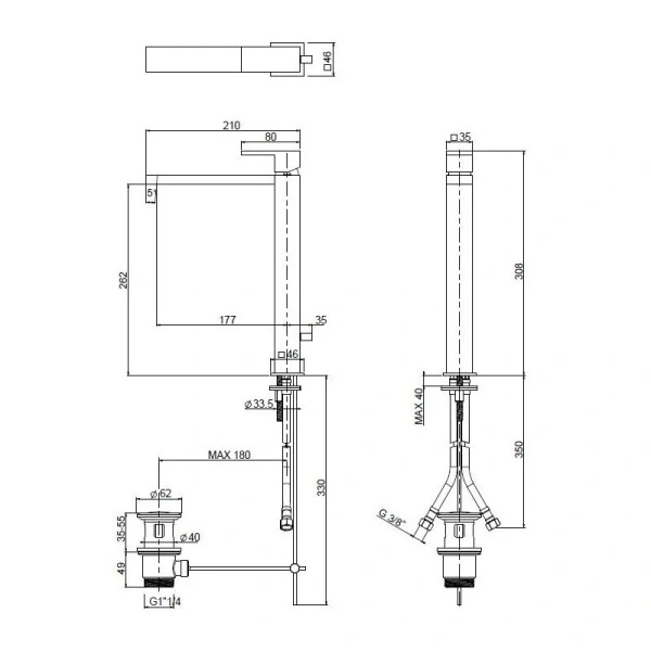 Смеситель для раковины Cezares Unika-LC высокий (детальная фотография), для раковины