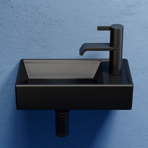 Раковина Ceramica Nova Element 40 см чаша слева черная CN6051LMB (детальная фотография), подвесные, пристенные