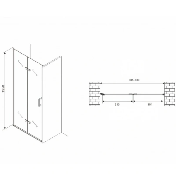 Душевая дверь в нишу Abber Sonnenstrand 70 см профиль хром, стекло прозрачное AG08070P (детальная фотография), современные, hi-tech