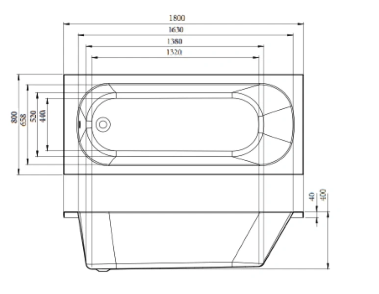Ванна акриловая C-Bath Galaxy 180 x 80 см прямоугольная, белый, CBQ016002 (детальная фотография), современныe, hi-tech