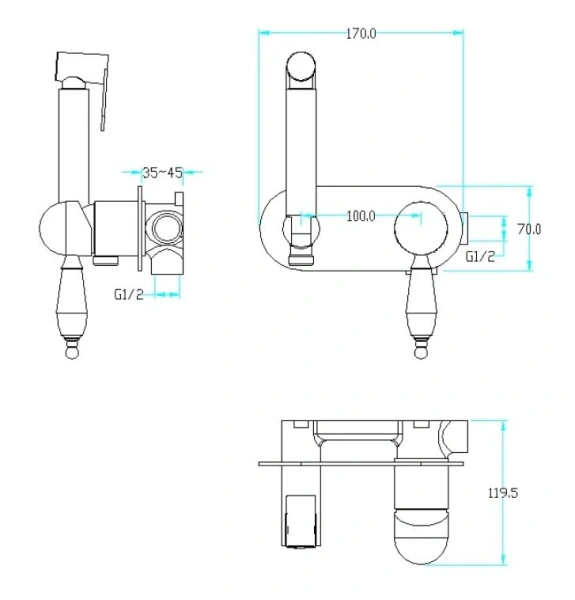 Гигиенический душ со смесителем Boheme Brillante хром ручка белая 426 (детальная фотография), для туалета
