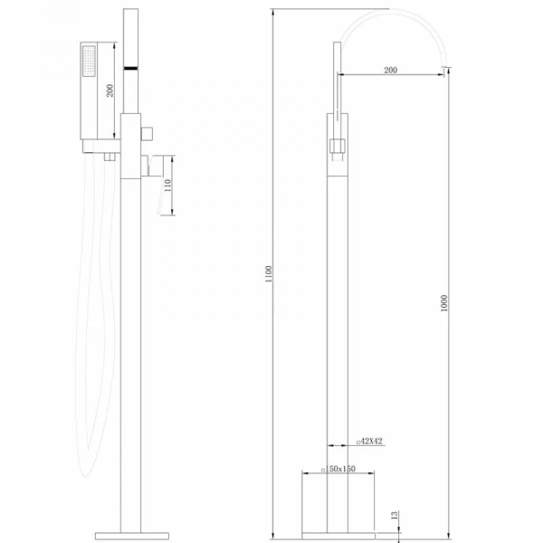 Смеситель для ванны Abber Wasserfall AF8615 напольный (детальная фотография), для ванны