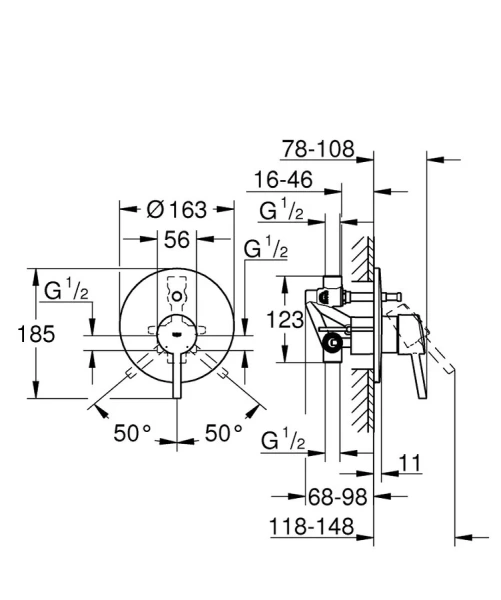 Смеситель для ванны Grohe Concetto 32214001 (детальная фотография), для душа