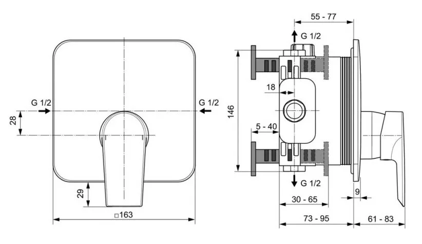 Смеситель для душа Ideal Standard Tesi A6585 встраиваемый (детальная фотография), для душа