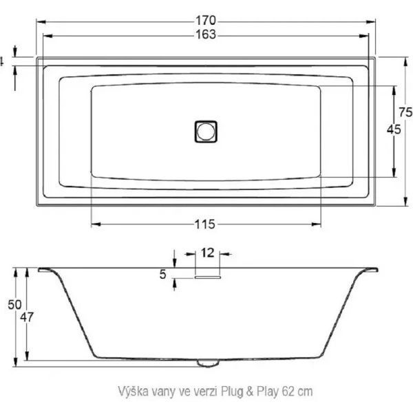 Акриловая ванна Riho Still Square Elite Plug & Play B100030005/B100031005, 170 x 75 см, левая/правая, цвет белый (детальная фотография), акриловые