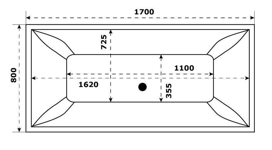 Ванна из искусственного камня Good Door Мадрид 170 x 80 см, пристенная, черный, ВА00008 (детальная фотография), искусственный камень