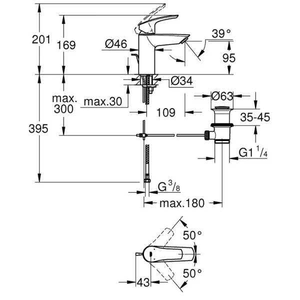 Комплект смесителей Grohe Eurosmart 123570 (детальная фотография), хром