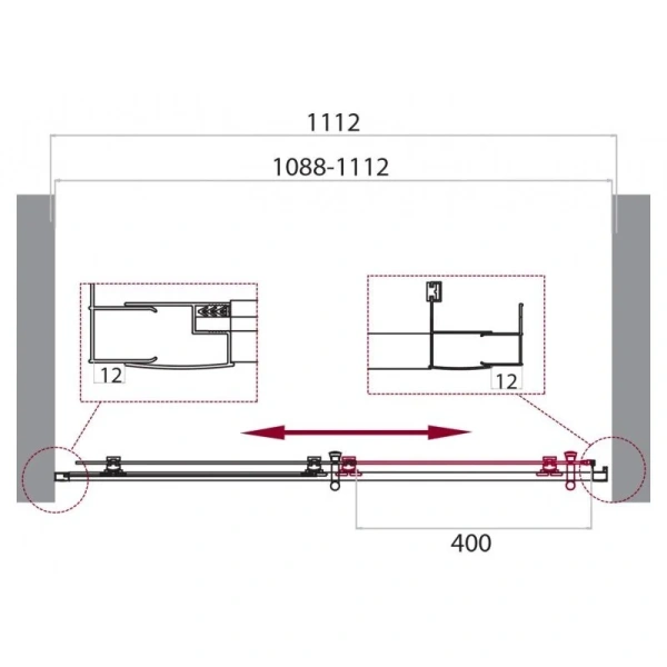 Душевая дверь в нишу BelBagno Uno-195 110 см профиль черный UNO-195-BF-1-110-C-NERO (детальная фотография), современные, hi-tech