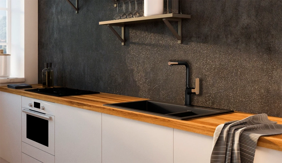 Смеситель для кухни Lemark Ursus черный/золото LM7205BLR (детальная фотография), для кухни