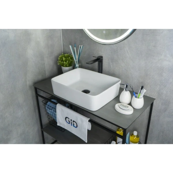 Раковина GID Geometrico N9103 48 см белая 51120 (детальная фотография), в форме чаши, прямоугольной формы