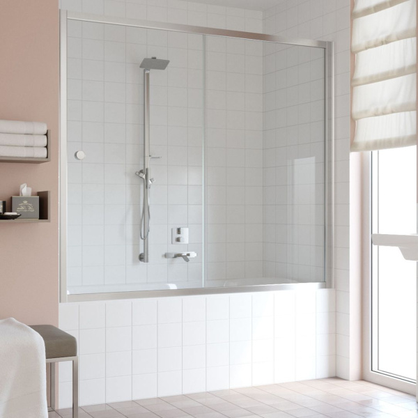 Душевая шторка на ванную профиль глянцевый хром стекло прозрачное Vegas-glass ZV 180 08 01 (детальная фотография)