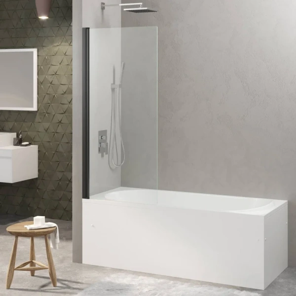 Шторка для ванны Berges River S Black 80х145 см прозрачное стекло, профиль черный 065011 (детальная фотография), 80 см