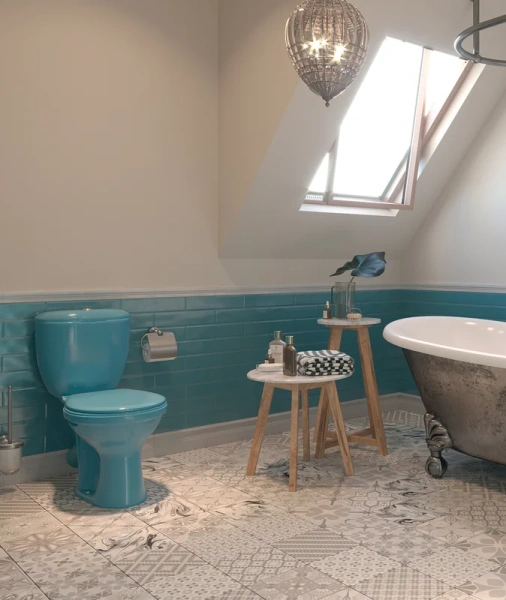 Унитаз компакт Santeri Воротынский голубой 1P4017S0600BF (детальная фотография), напольные