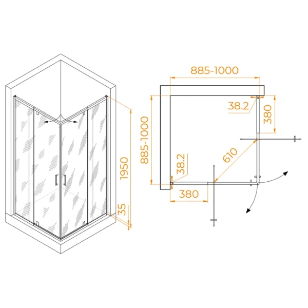 Душевой уголок RGW Passage PA-038 90x90 см профиль хром 350803899-11 (детальная фотография), прямоугольные, квадратные