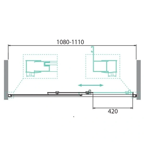 Душевая дверь в нишу BelBagno Due 110 см стекло прозрачное DUE-BF-1-110-C-Cr (детальная фотография), современные, hi-tech