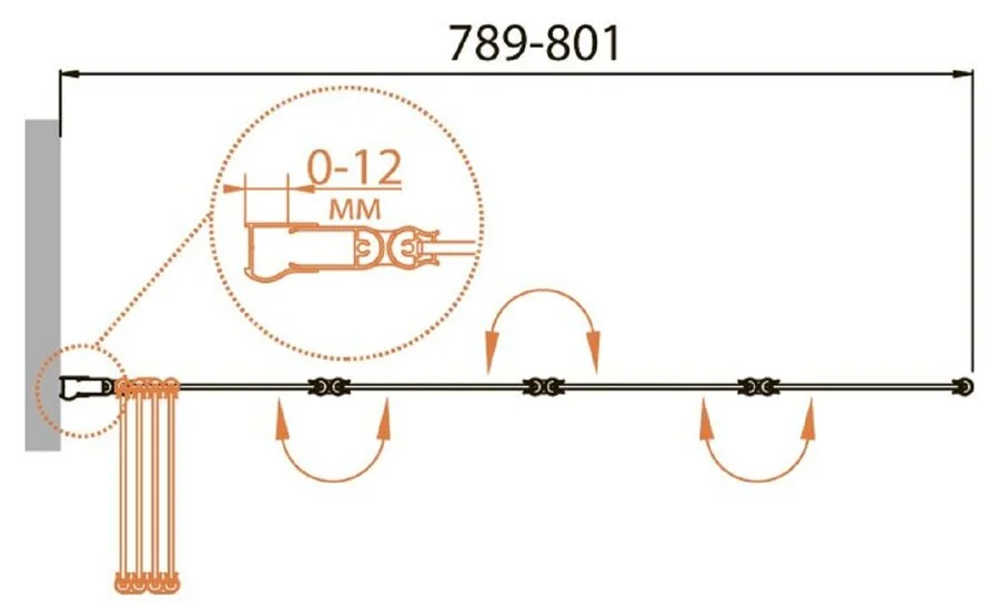 Шторка для ванны Cezares Relax 80х140 см прозрачное стекло RELAX-V-4-80/140-C-Bi (детальная фотография), 80 см