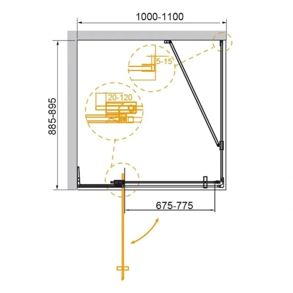 Душевой уголок Cezares Slider 110х90 см стекло бронзовое профиль черный SLIDER-AH-1-90-100/110-BR-NERO (детальная фотография), прямоугольные