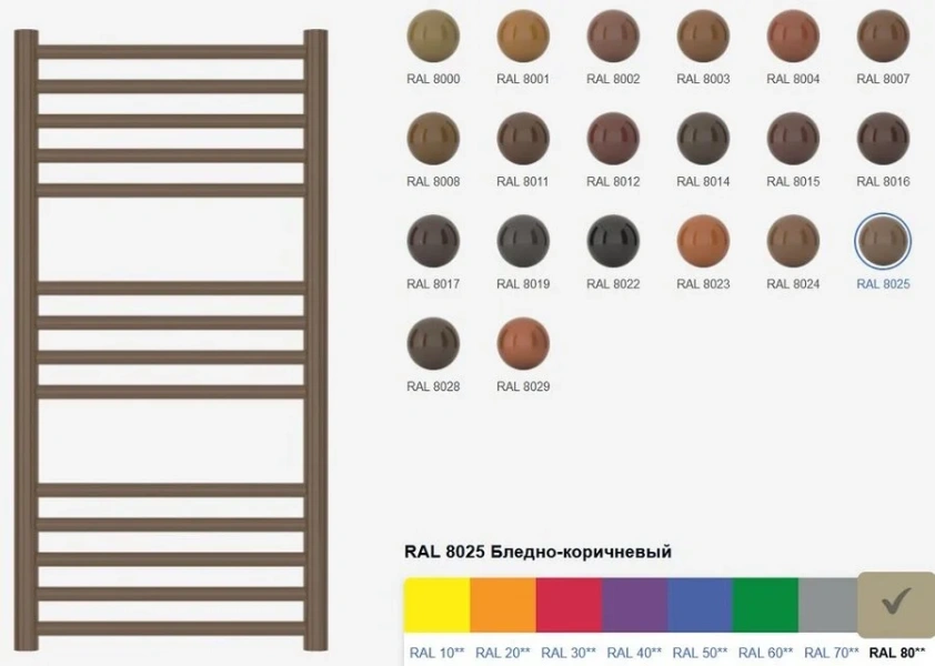 Полотенцесушитель водяной Сунержа Модус 50х120 см бледно-коричневый 8025-0250-1250 (детальная фотография), лесенка, вертикальные