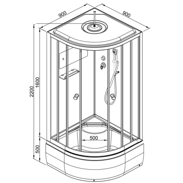 Душевая кабина Deto B 100х100 см с вентиляцией B10SBLACK (детальная фотография), полукруглые, четверть круга